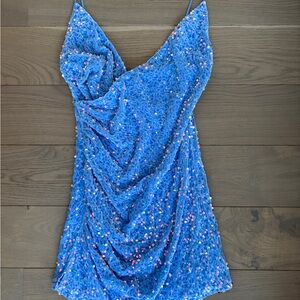 Lucy in the Sky Velvet Iridescent Sequin Bodycon Dress in Blue (Size Small)